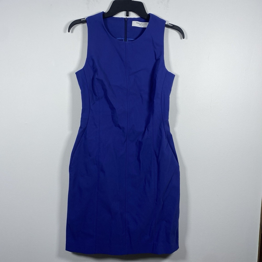 MM Lafleur Women's Sz 6 Blue‎ Sheath Knee Length Dress The Constance Everstretch